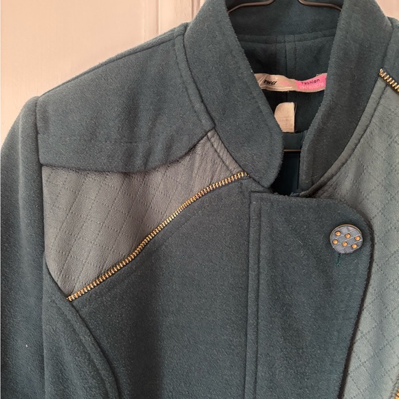 Women’s Vintage Arwa Made in Syria Wool Leather Long Zip Button Front Coat 42 (6 - Picture 4 of 14